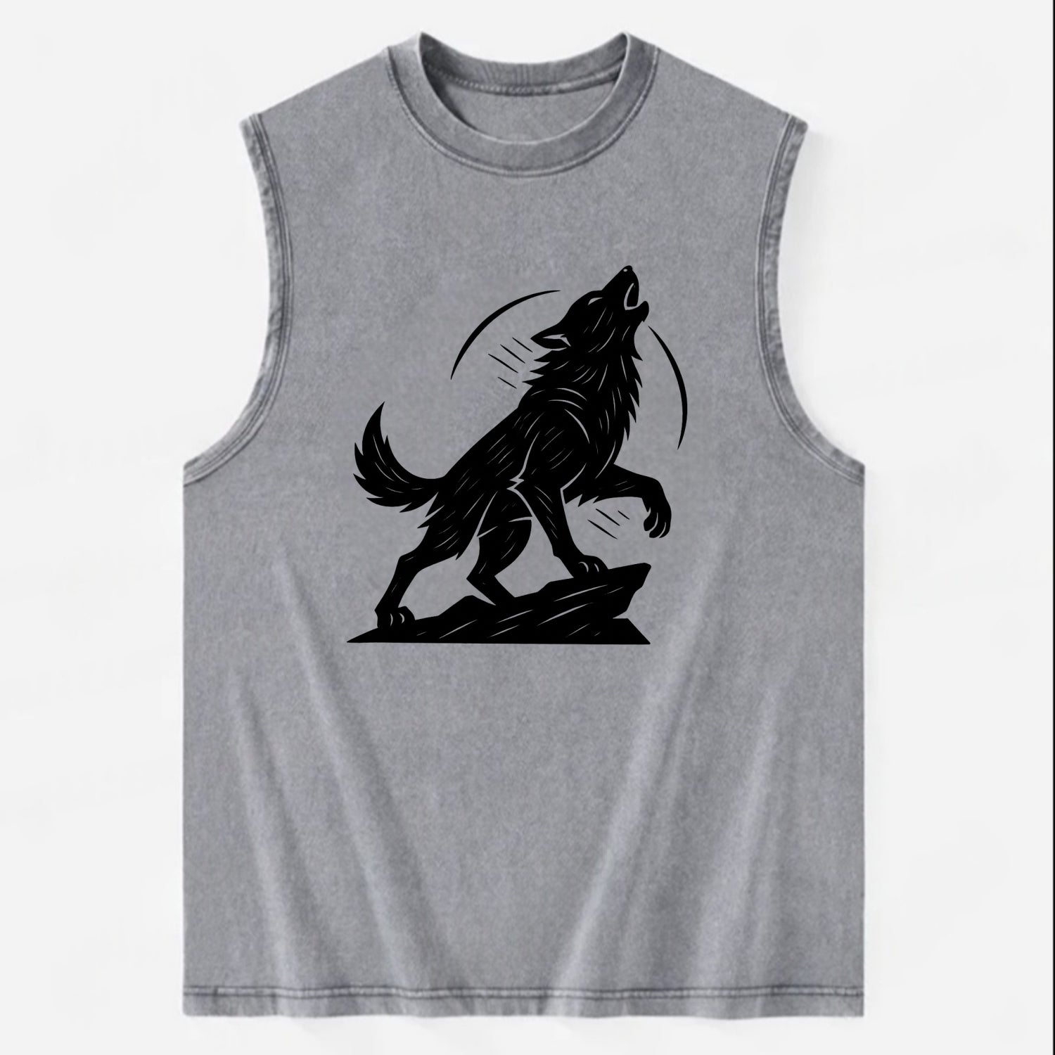 Wolf howling at full moon - Vintage Washed Tank - Grey