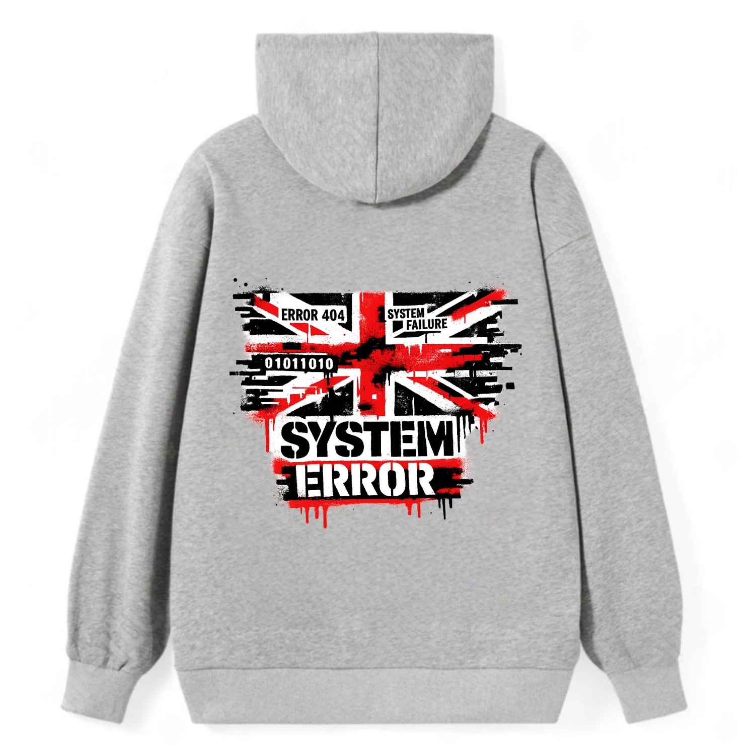 SYSTEM ERROR | Glitch Union Jack pattern | Digital corruption effect | - Classic Pullover Hoodie - Grey