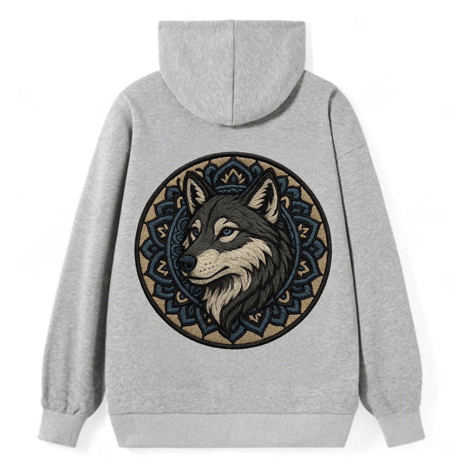 Mandala Wolf Pattern  - Classic Pullover Hoodie - Grey