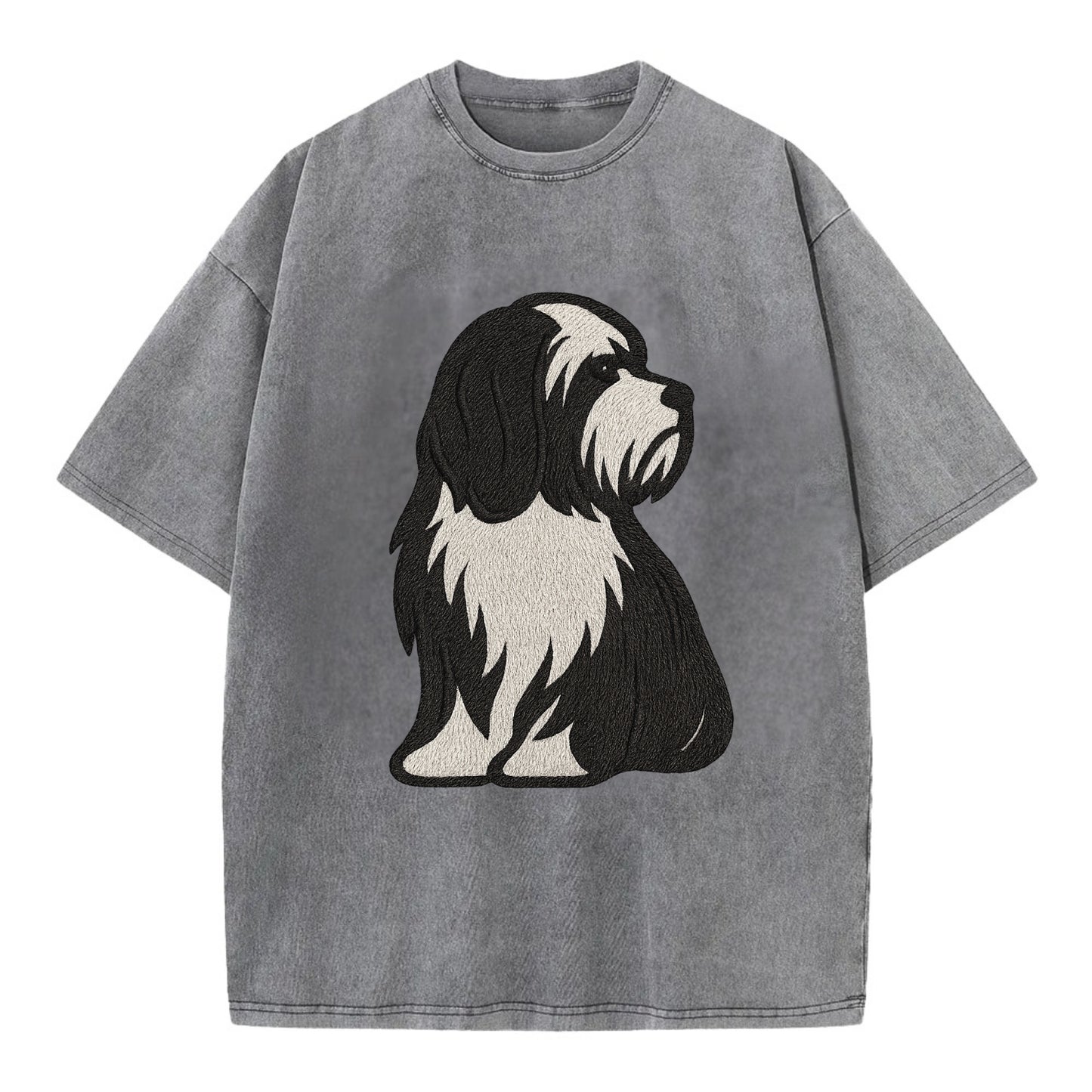 Tibetan Terrier - Black and white long c - Vintage T-shirt - Grey