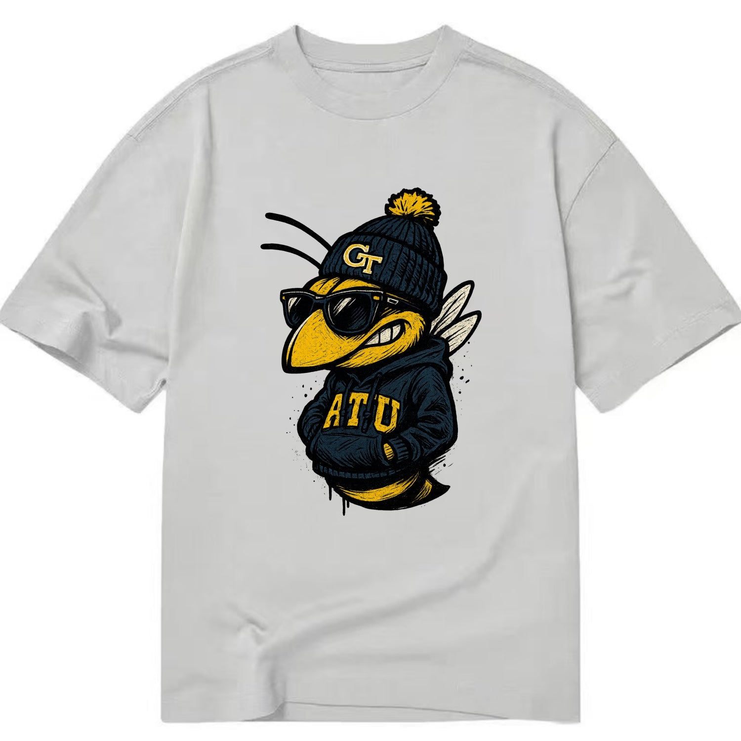 Atlanta Yellow Jacket wearing Georgia Tech beanie with GT patch - Classic T-shirt - Grey