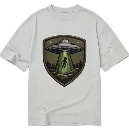 UFO ALIEN - flying saucer with beam in silver and green , extraterrestrial - Classic T-shirt - Grey