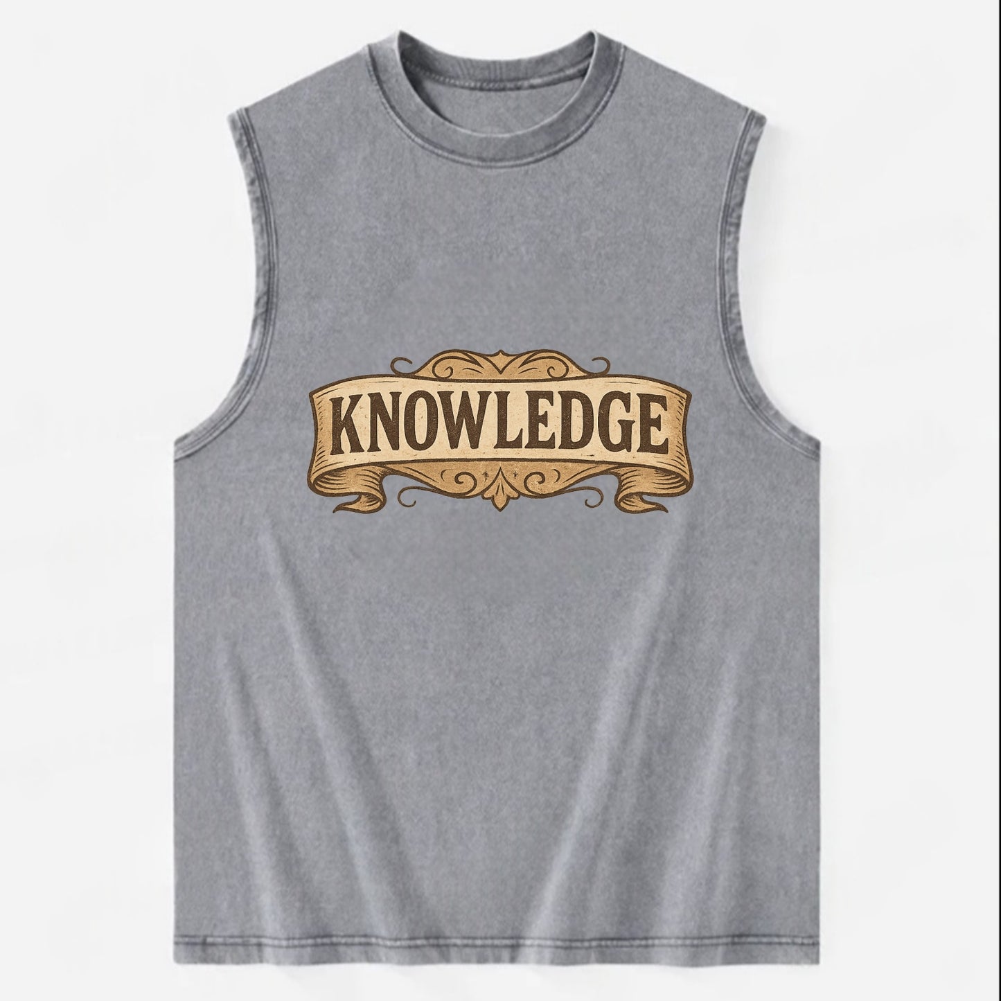 Bold typography design - "KNOWLEDGE" - learning, understanding - Vintage Washed Tank - Grey