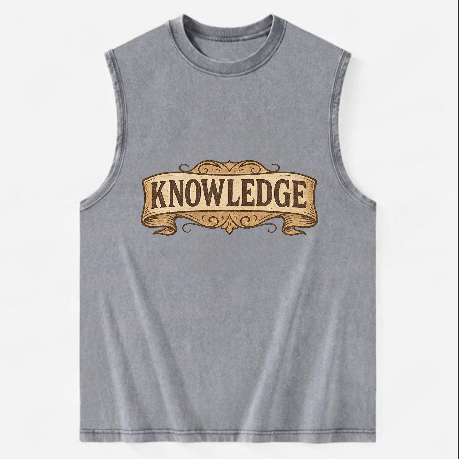 Bold typography design - "KNOWLEDGE" - learning, understanding - Vintage Washed Tank - Grey