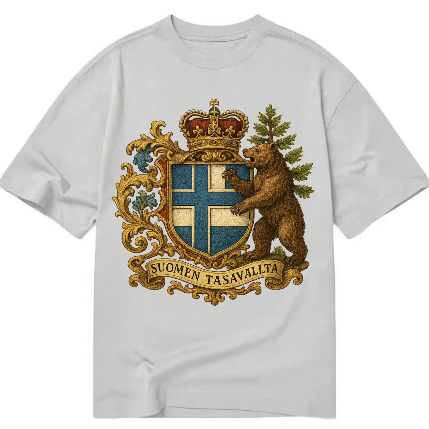 Finland Brown Bear Emblem  - Classic T-shirt - Grey