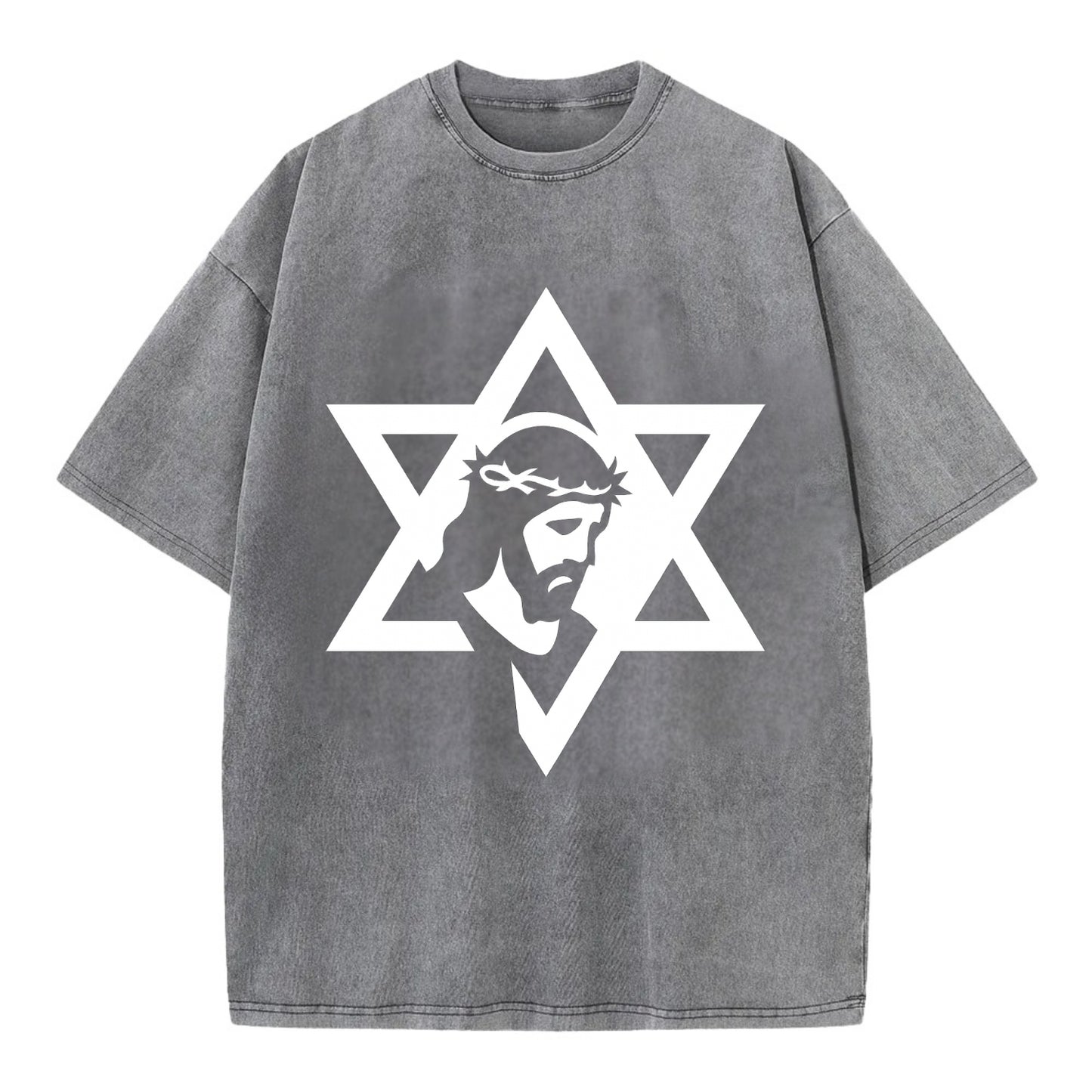 Star of David - negative space forms two overlapping triangles with hidden meaning - Vintage T-shirt - Grey
