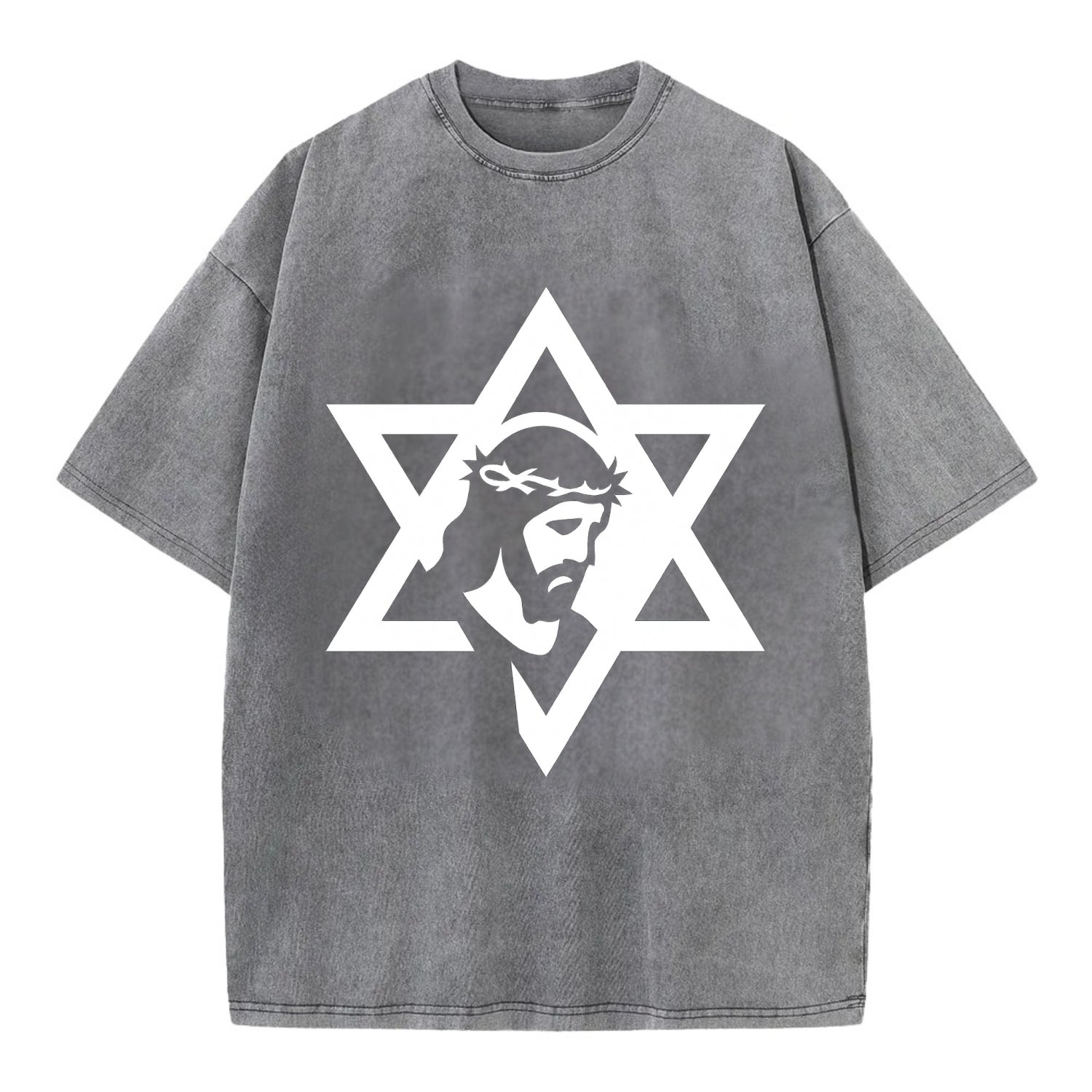 Star of David - negative space forms two overlapping triangles with hidden meaning - Vintage T-shirt - Grey