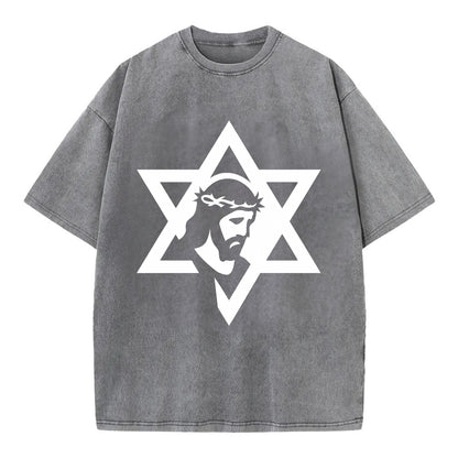 Star of David - negative space forms two overlapping triangles with hidden meaning - Vintage T-shirt - Grey