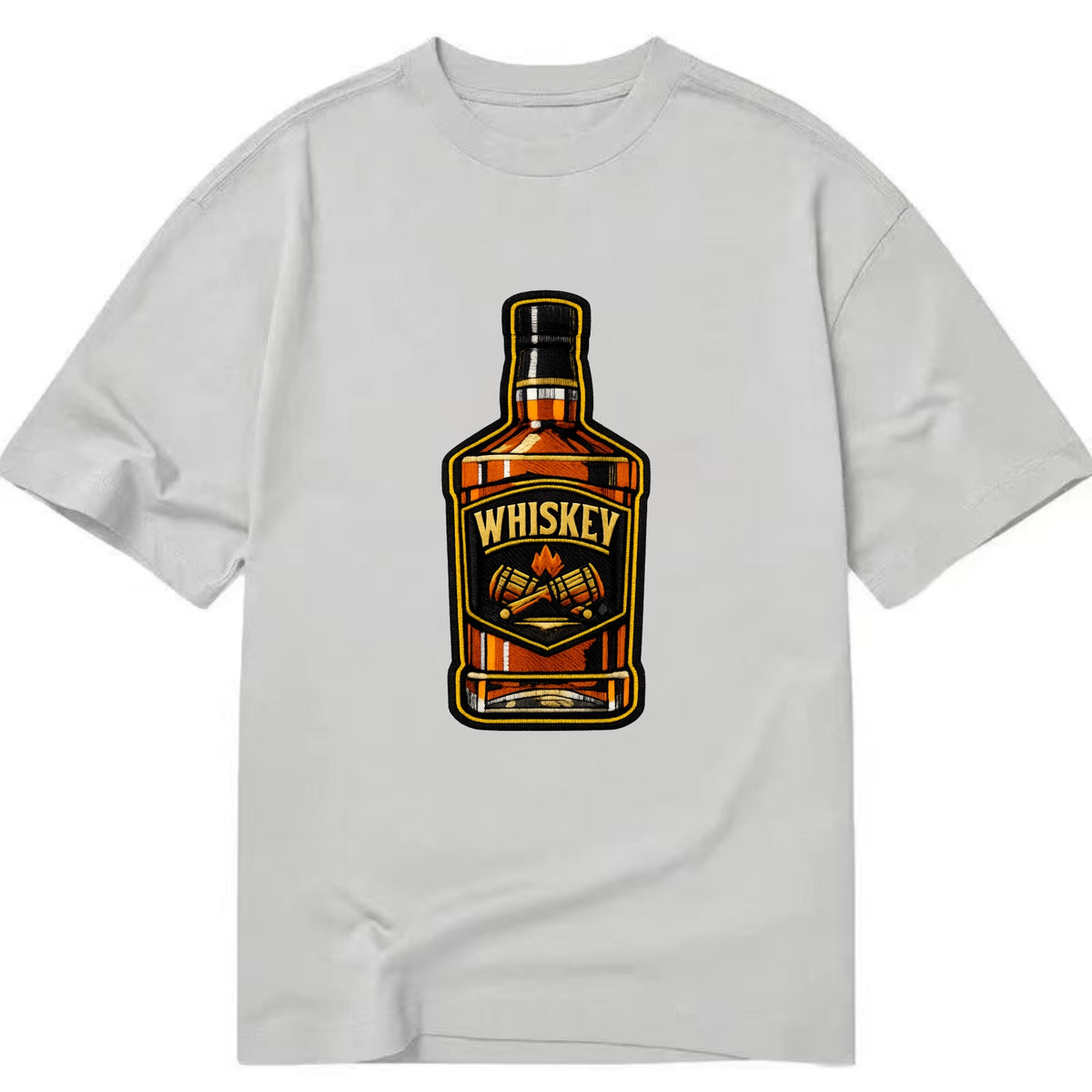 WHISKEY BOTTLE - bourbon bottle in amber and gold , spirits connoisseur - Classic T-shirt - Grey