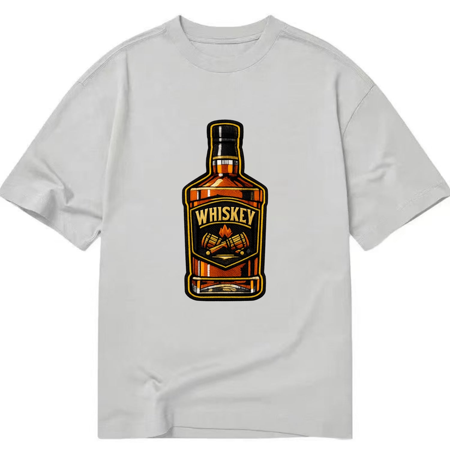 WHISKEY BOTTLE - bourbon bottle in amber and gold , spirits connoisseur - Classic T-shirt - Grey