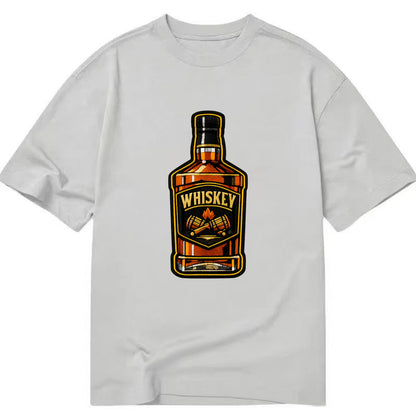WHISKEY BOTTLE - bourbon bottle in amber and gold , spirits connoisseur - Classic T-shirt - Grey