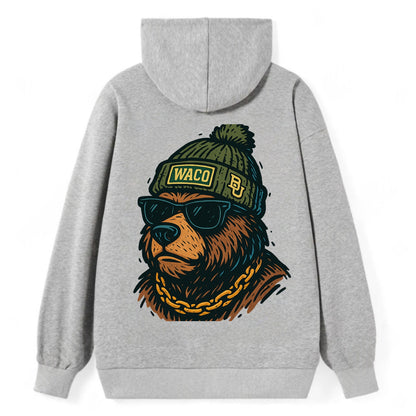Waco Bear wearing Baylor beanie with BU patch - Classic Pullover Hoodie - Grey