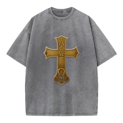 Alpha Omega Cross  - Vintage T-shirt - Grey