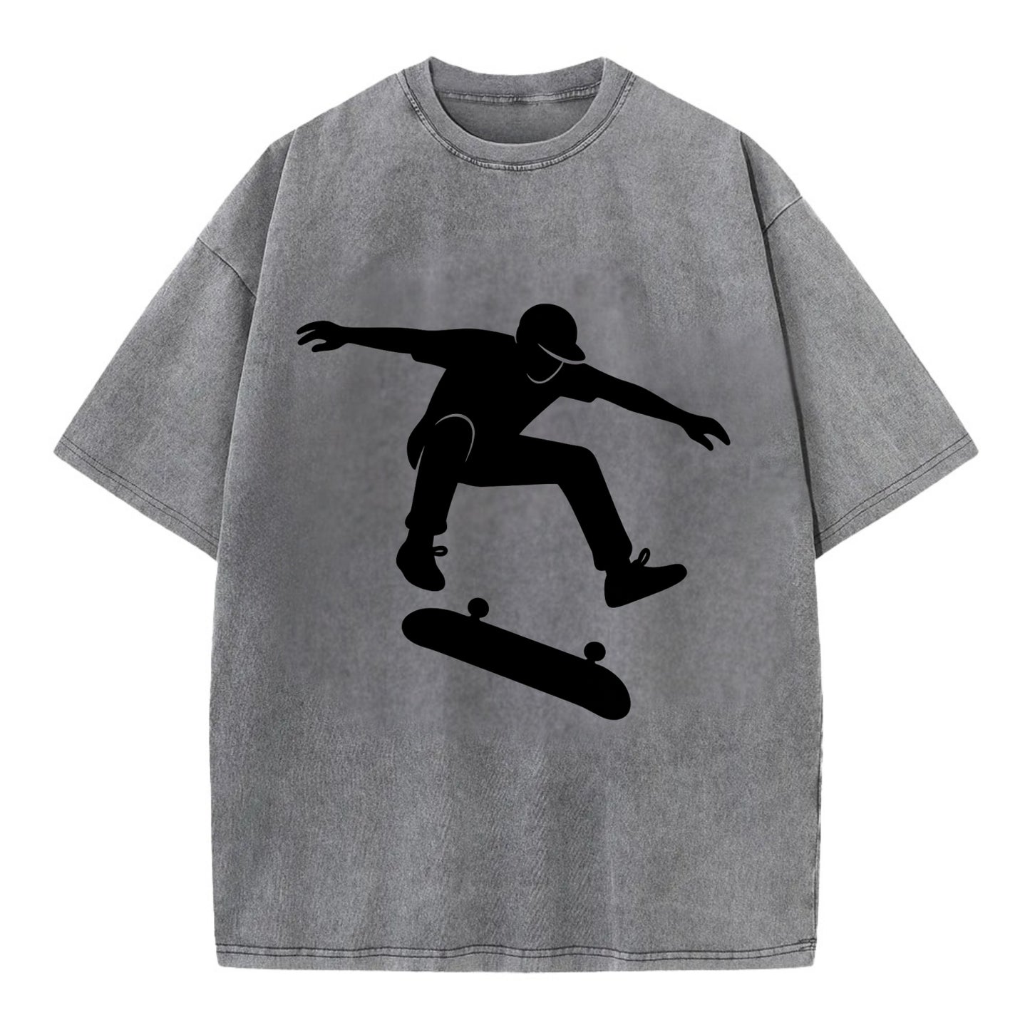 Skateboarder doing kickflip trick - Vintage T-shirt - Grey