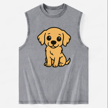 Golden Retriever - Head tilt curious pose - Vintage Washed Tank - Grey