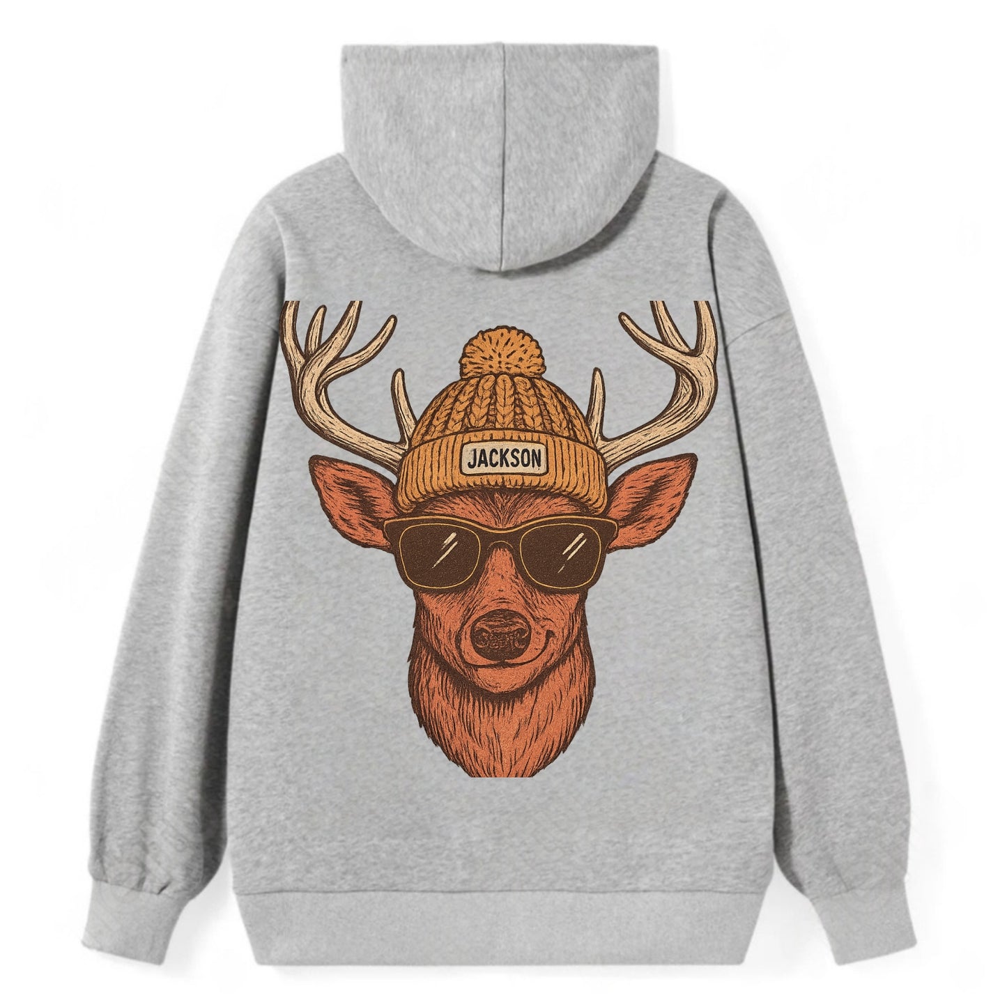 Mississippi White-tailed Deer wearing Jackson beanie with pom pom and - Classic Pullover Hoodie - Grey
