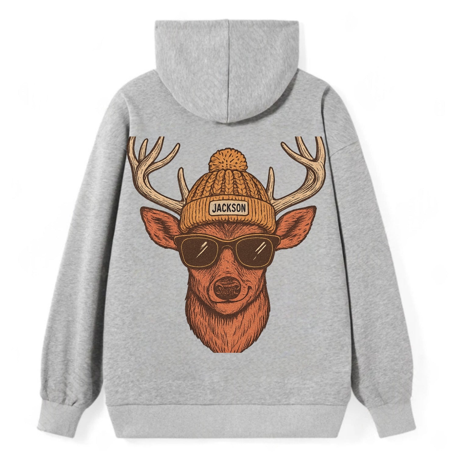 Mississippi White-tailed Deer wearing Jackson beanie with pom pom and - Classic Pullover Hoodie - Grey