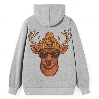 Mississippi White-tailed Deer wearing Jackson beanie with pom pom and - Classic Pullover Hoodie - Grey