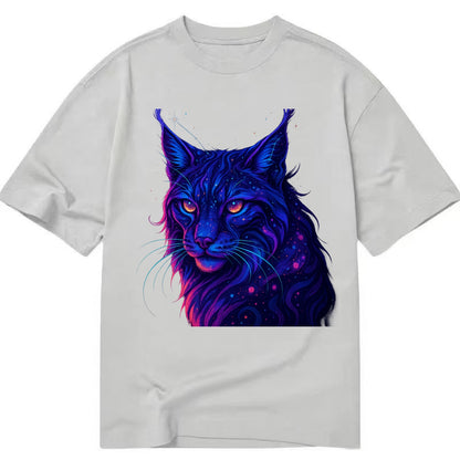 Stealthy lynx with ear tufts forming constellation patterns, nebula spots across - Classic T-shirt - Grey