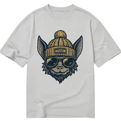 Austin Bat wearing Austin beanie with pom pom and wayfarer sunglasses - Classic T-shirt - Grey