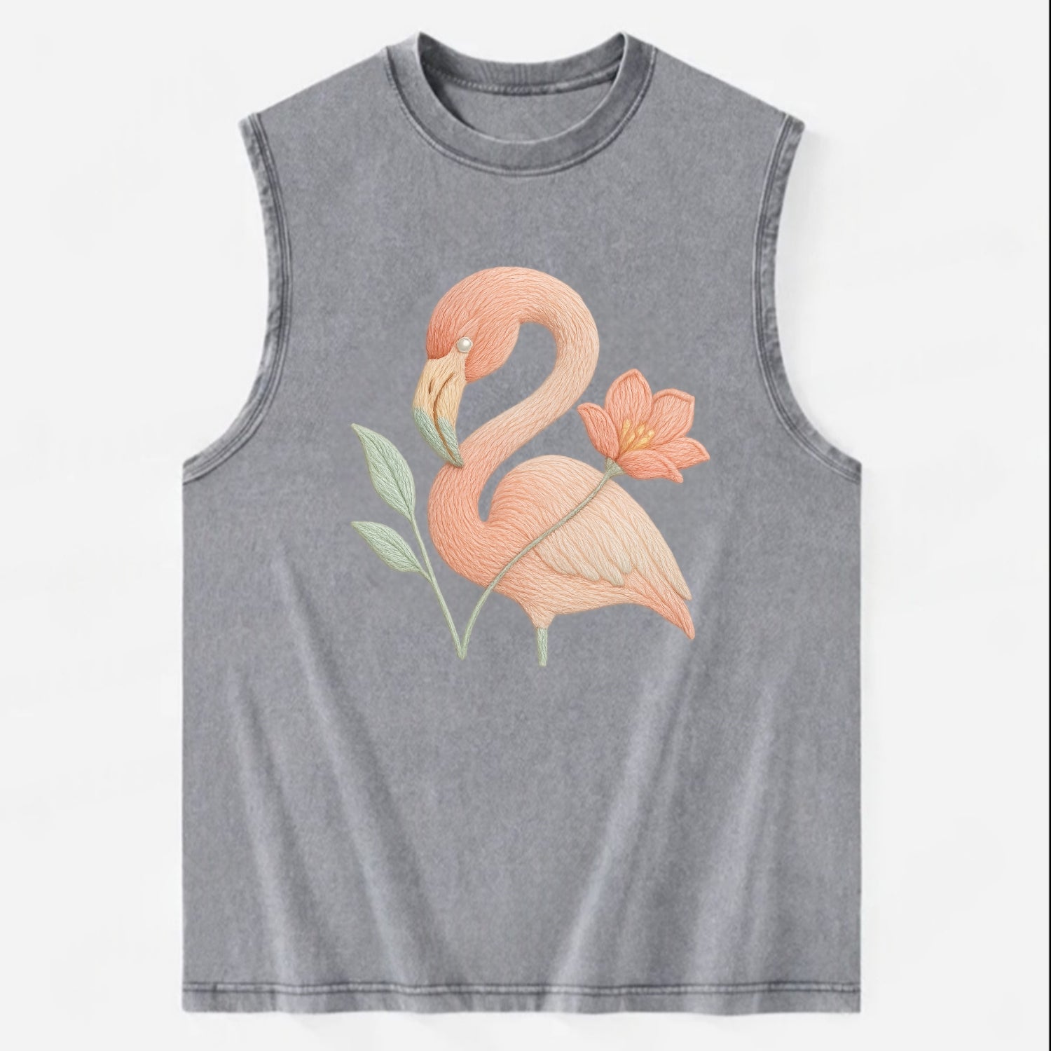 Peach Flamingo - Vintage Washed Tank - Grey