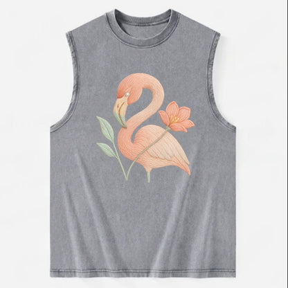 Peach Flamingo - Vintage Washed Tank - Grey