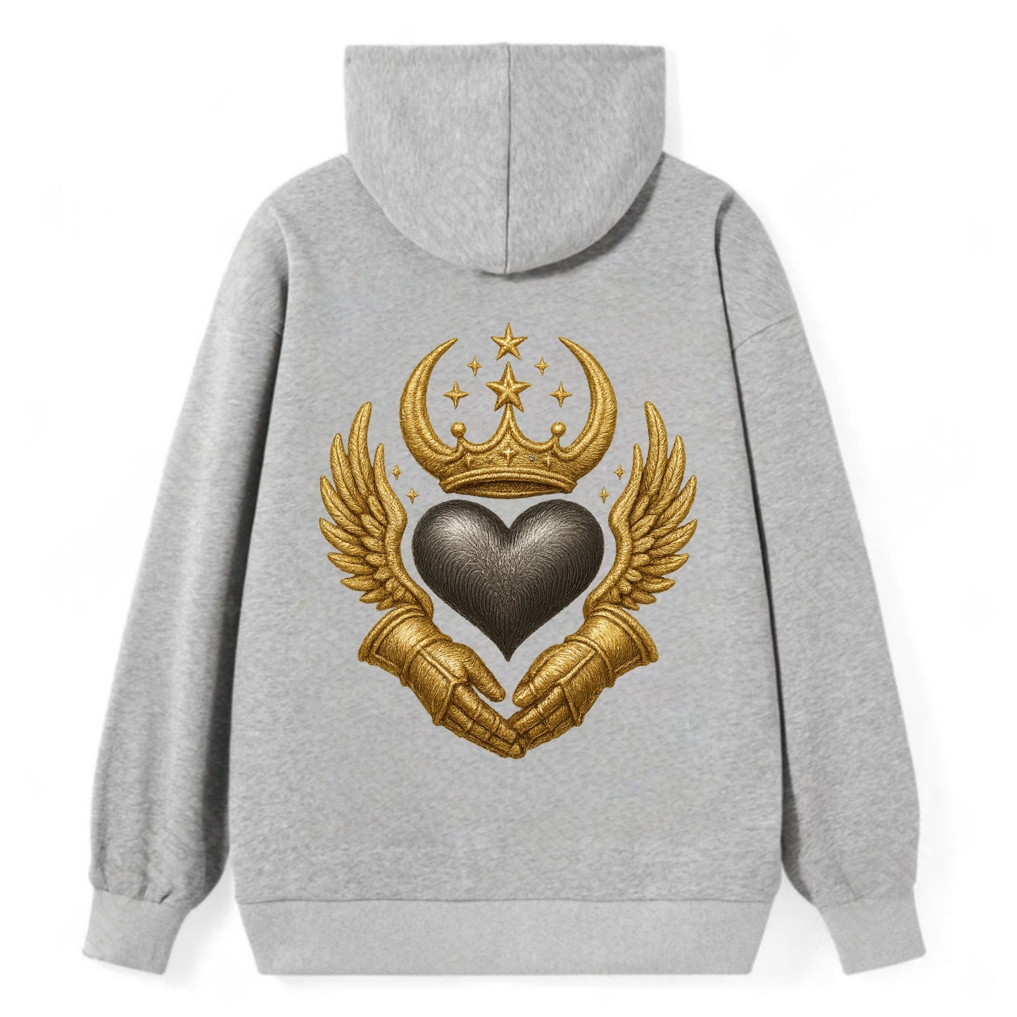 Nordic knotwork crown supporting a frosted steel heart with mittened - Classic Pullover Hoodie - Grey