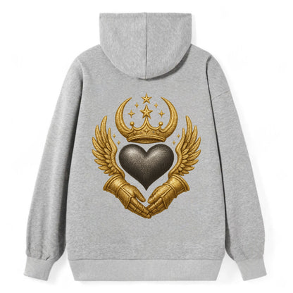 Nordic knotwork crown supporting a frosted steel heart with mittened - Classic Pullover Hoodie - Grey