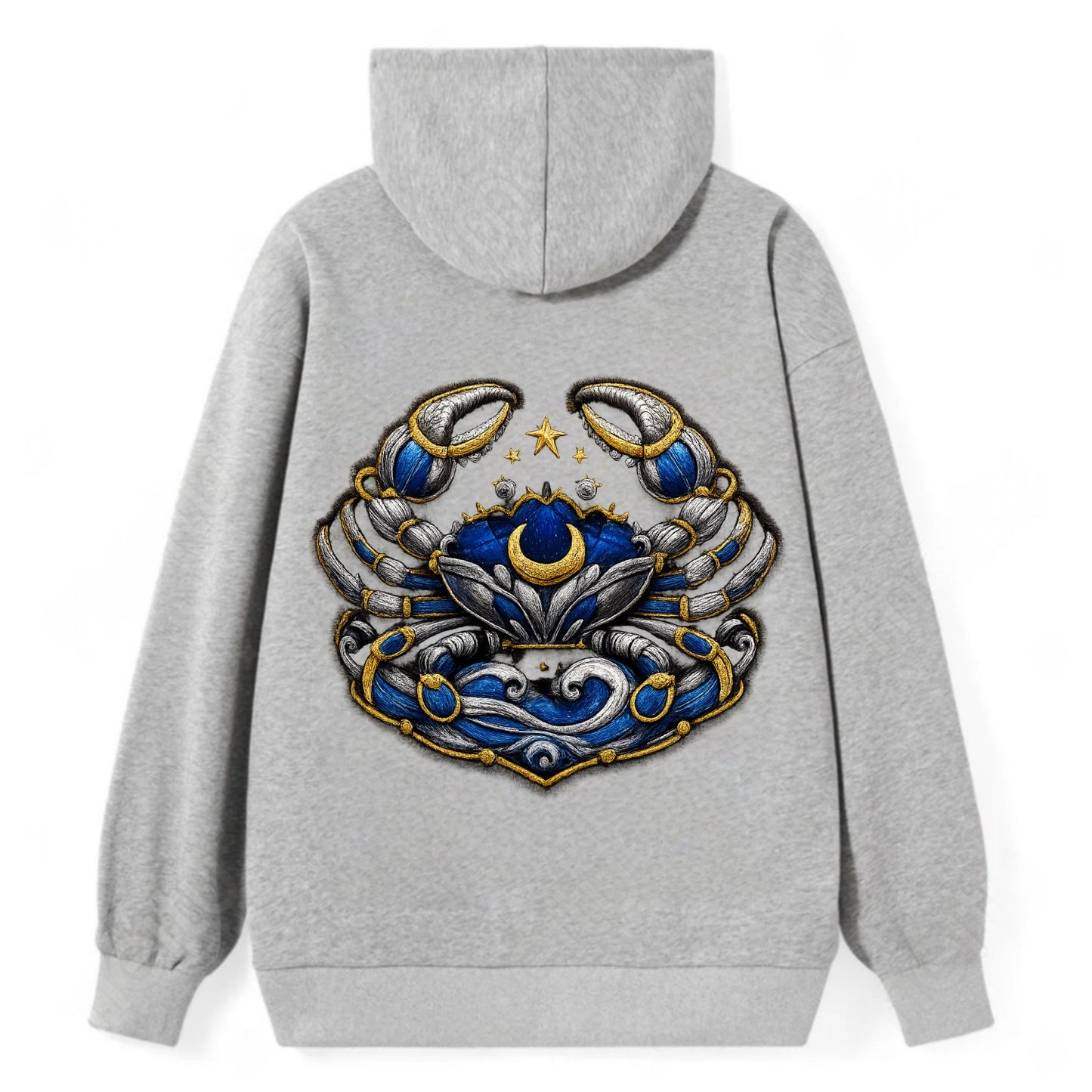 CANCER CRAB - protective crab in silver and blue , water sign - Classic Pullover Hoodie - Grey