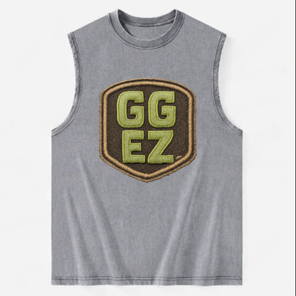 GG EZ - victory text in neon green , easy win - Vintage Washed Tank - Grey