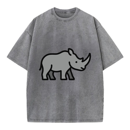 Rhinoceros - Gray with horn flat side profile - Vintage T-shirt - Grey