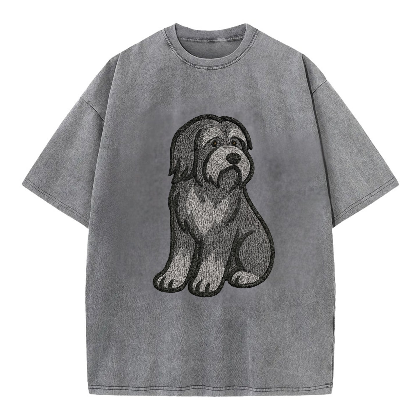Bearded Collie - Gray shaggy coat embroidered pose - Vintage T-shirt - Grey