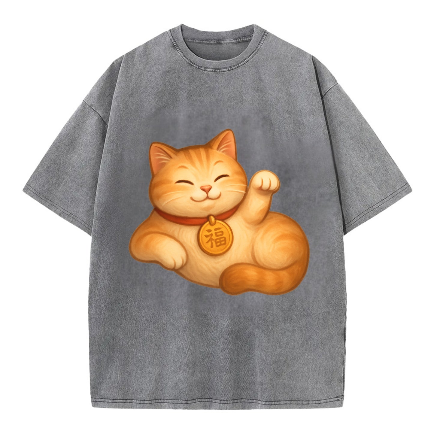 Maneki Neko Pose - Vintage T-shirt - Grey