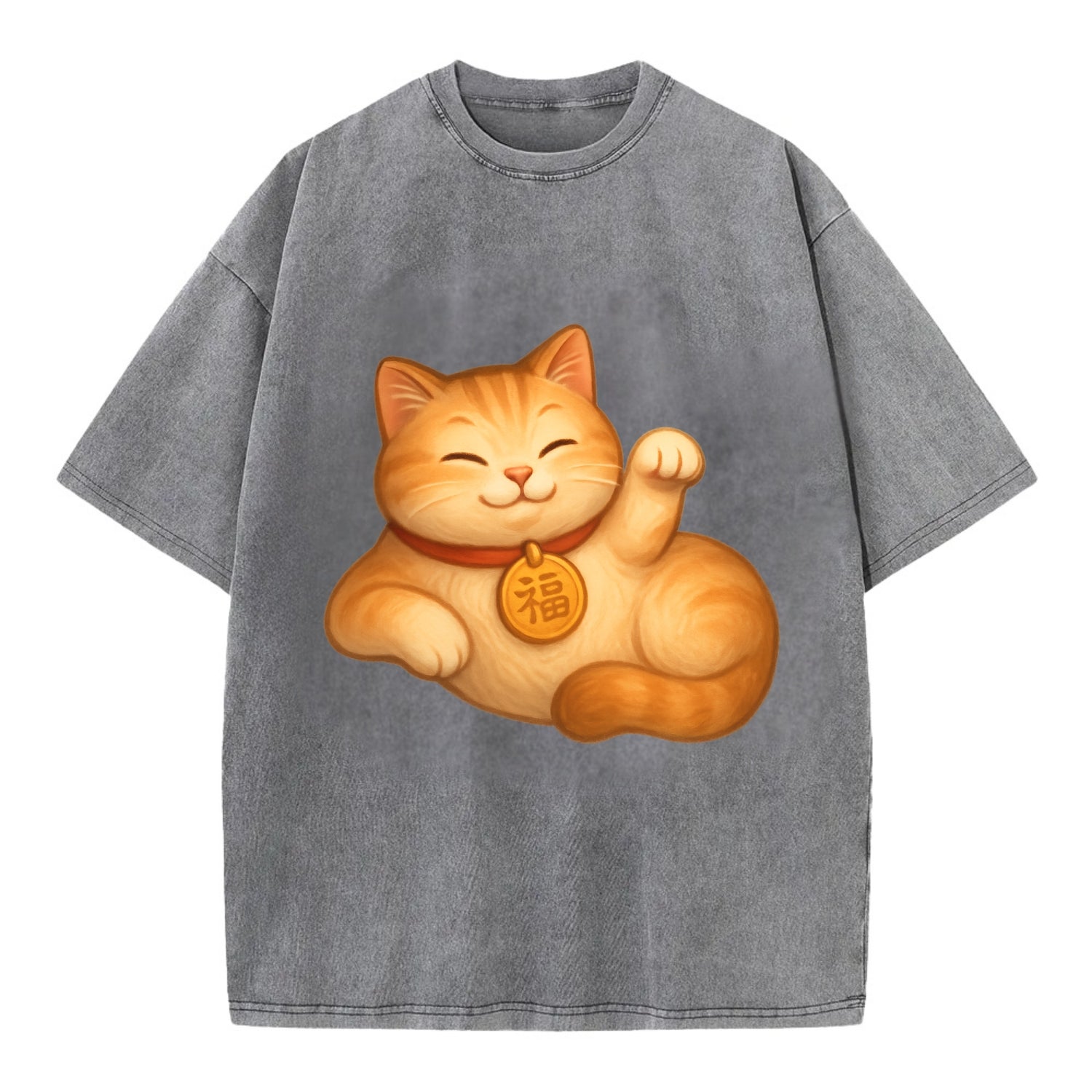 Maneki Neko Pose - Vintage T-shirt - Grey