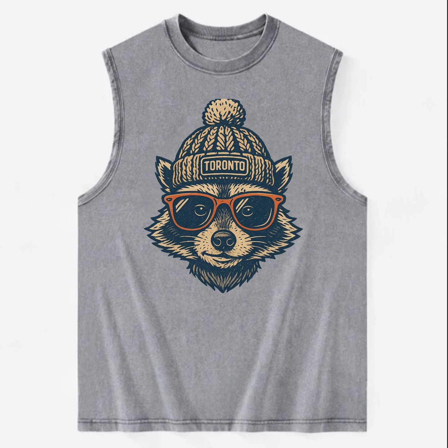 Toronto Raccoon wearing Toronto beanie w - Vintage Washed Tank - Grey