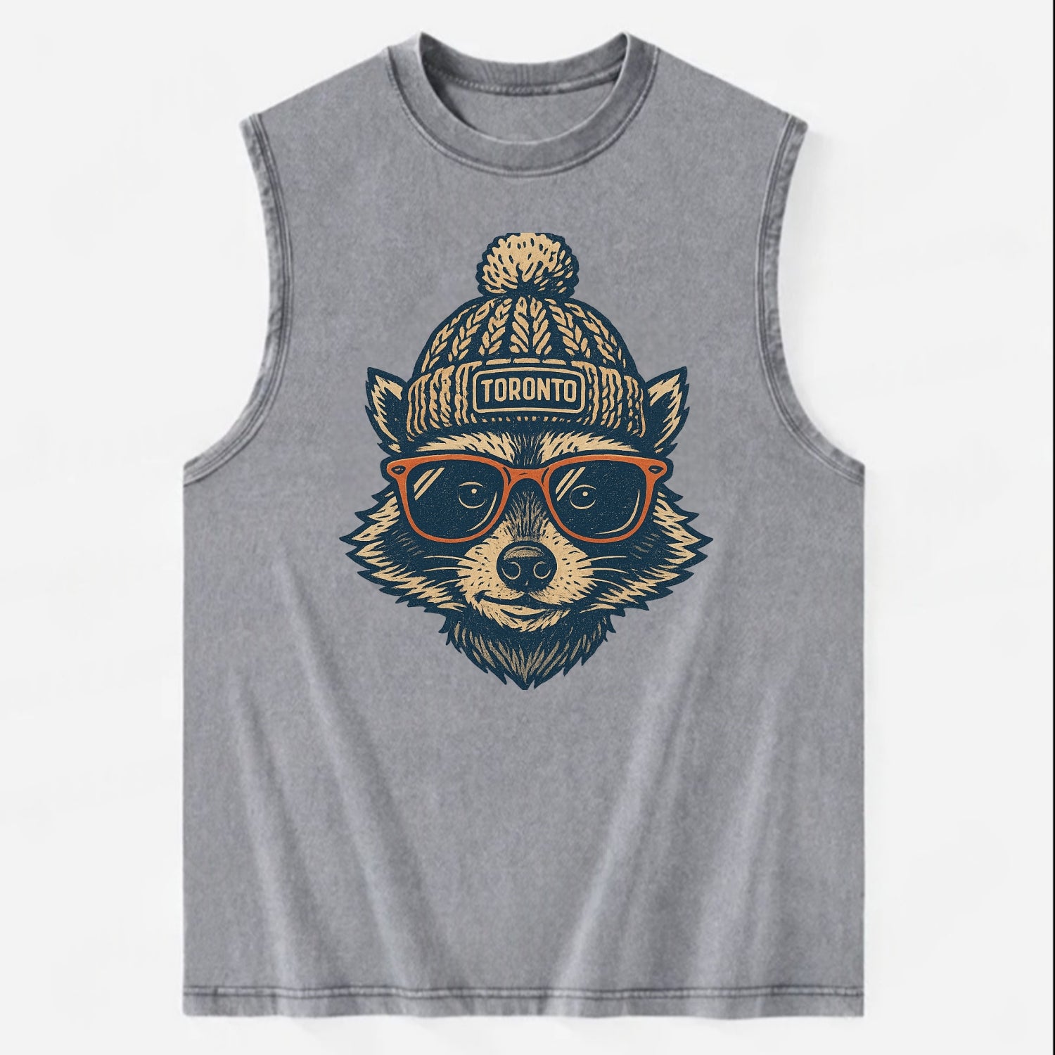 Toronto Raccoon wearing Toronto beanie w - Vintage Washed Tank - Grey