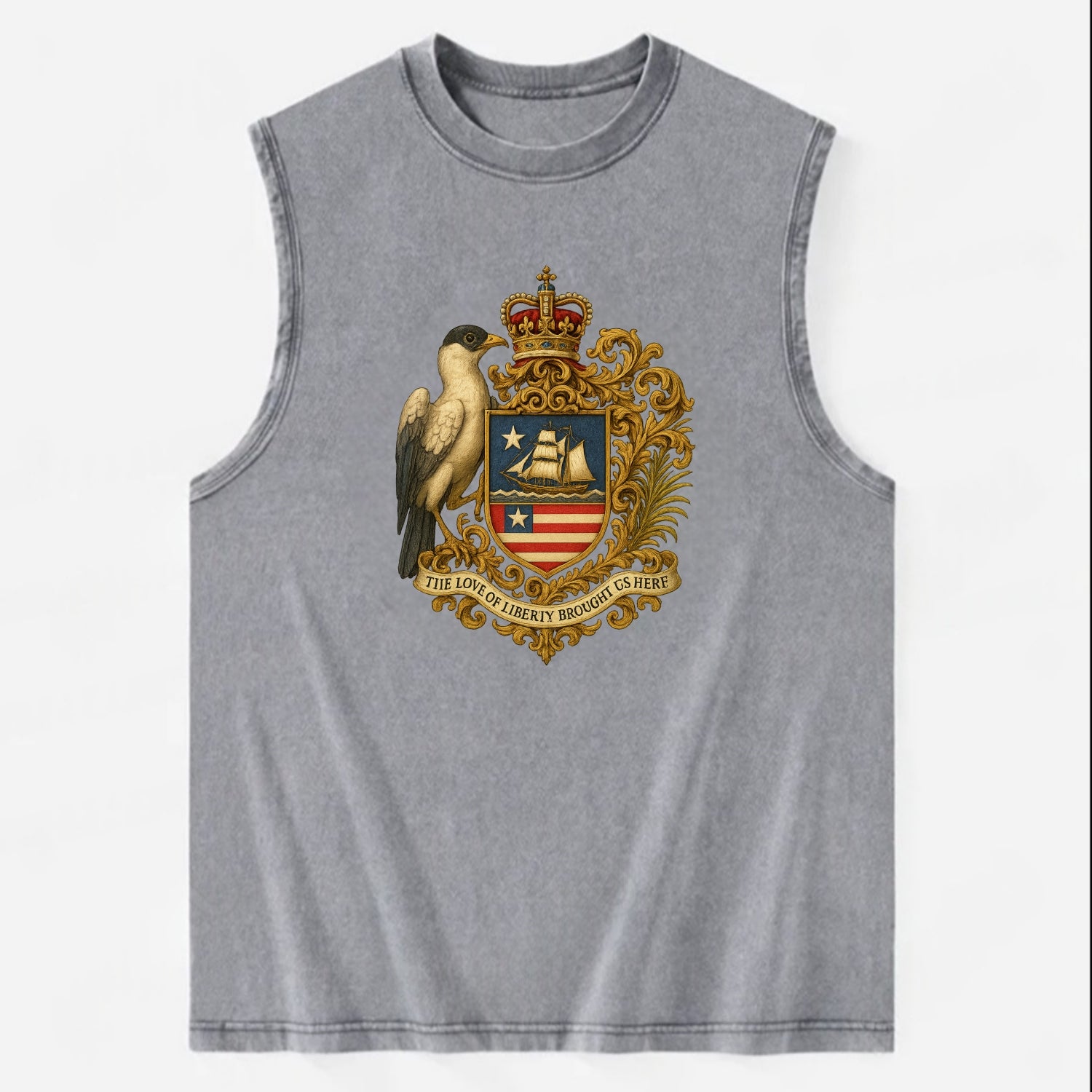 Liberia Pepper Bird Emblem  - Vintage Washed Tank - Grey