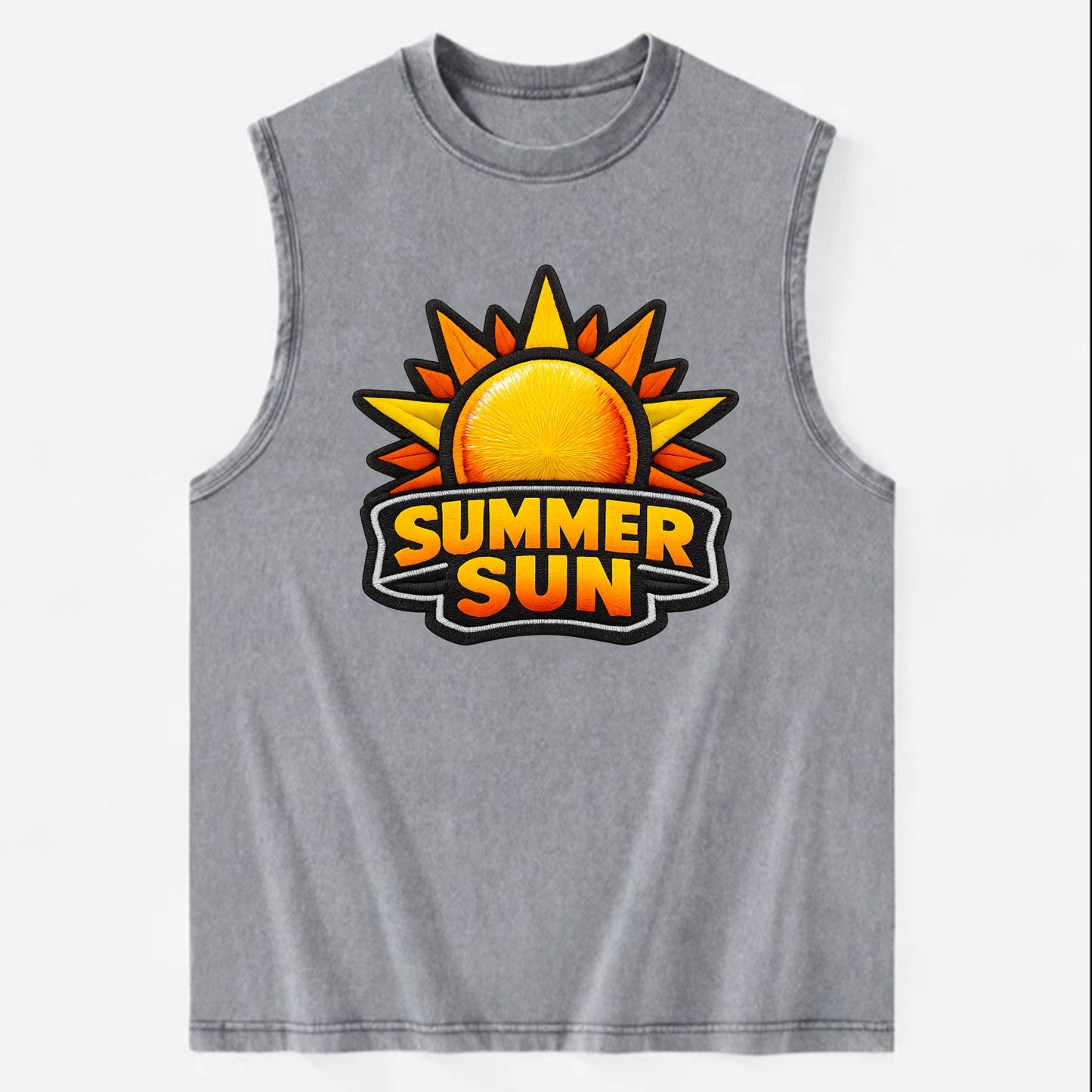 SUMMER SUN - bright sun with rays in yellow and orange , hot season - Vintage Washed Tank - Grey