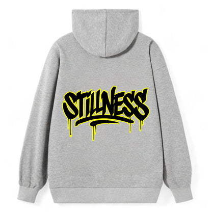 Bold typography design - "STILLNESS" - quiet power, peaceful presence - Classic Pullover Hoodie - Grey