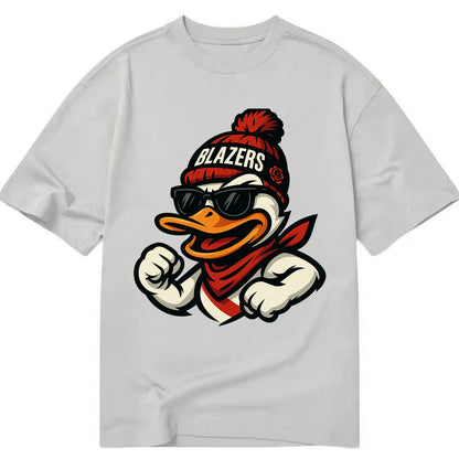 Oregon Duck wearing Trail Blazers beanie with rose patch and wayfarer sunglasses - Classic T-shirt - Grey