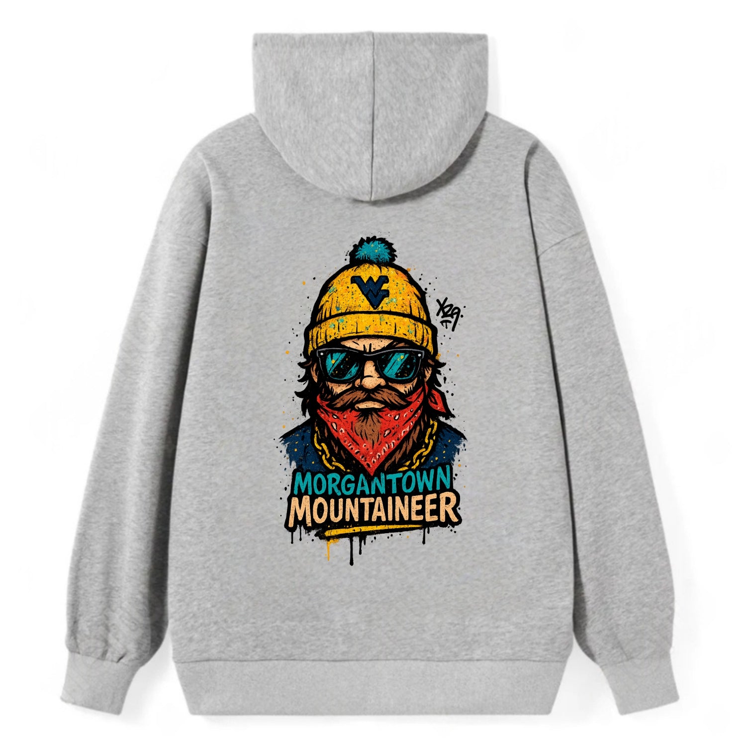 Morgantown Mountaineer wearing West Virginia beanie with WV patch - Classic Pullover Hoodie - Grey