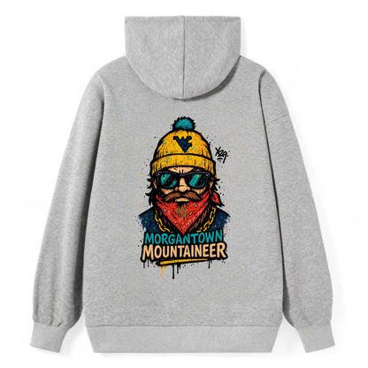 Morgantown Mountaineer wearing West Virginia beanie with WV patch - Classic Pullover Hoodie - Grey