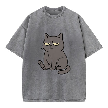 The Cat Judging Silently - Vintage T-shirt - Grey