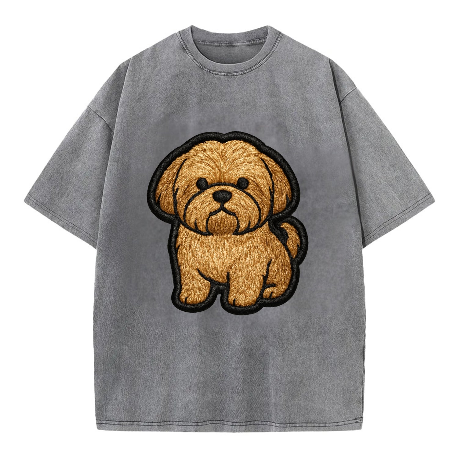 Shih Tzu - Minimalist fluffy design with - Vintage T-shirt - Grey
