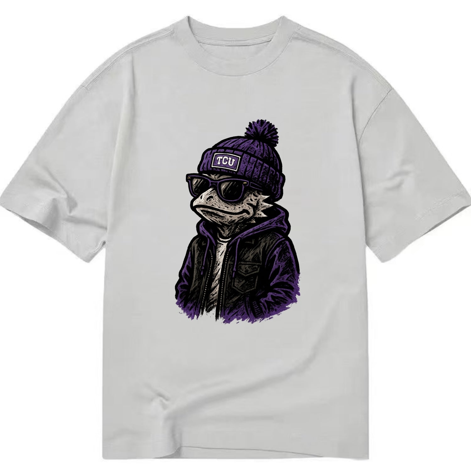 Fort Worth Frog wearing TCU beanie with horned patch - Classic T-shirt - Grey