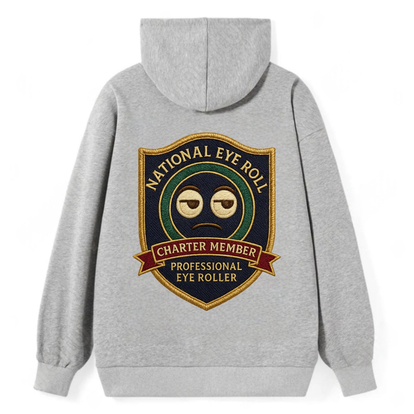Crest with eye roll icon - "National Eye Roll Association - Charter - Classic Pullover Hoodie - Grey