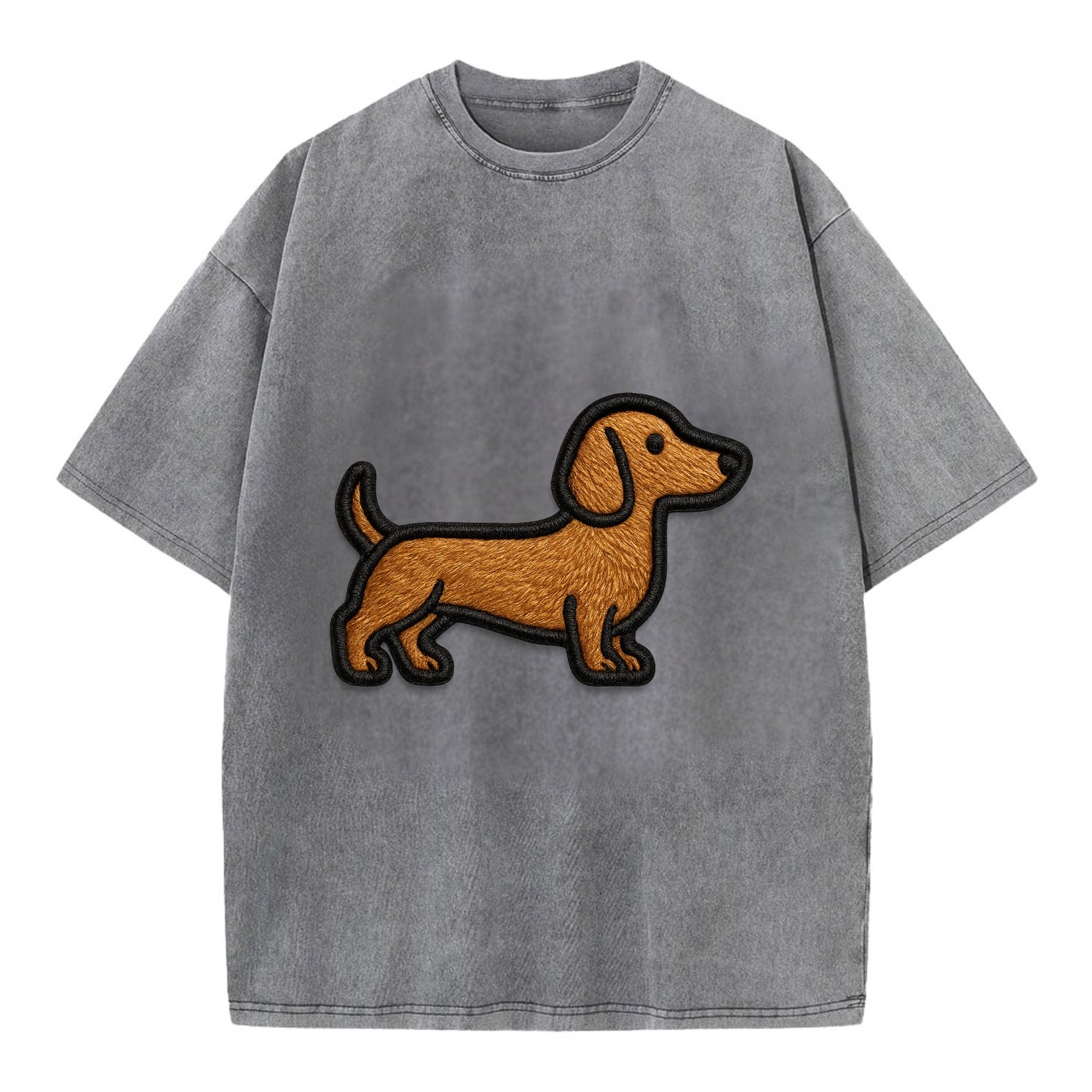 Dachshund - Modern elongated silhouette - Vintage T-shirt - Grey