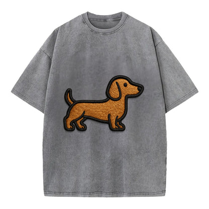 Dachshund - Modern elongated silhouette - Vintage T-shirt - Grey