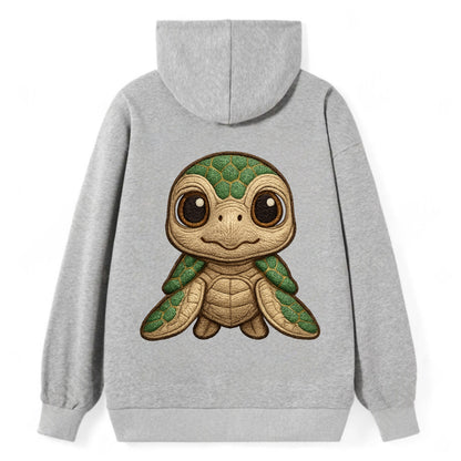 Baby Green Sea Turtle - emerald shell, large innocent brown eyes, tiny - Classic Pullover Hoodie - Grey