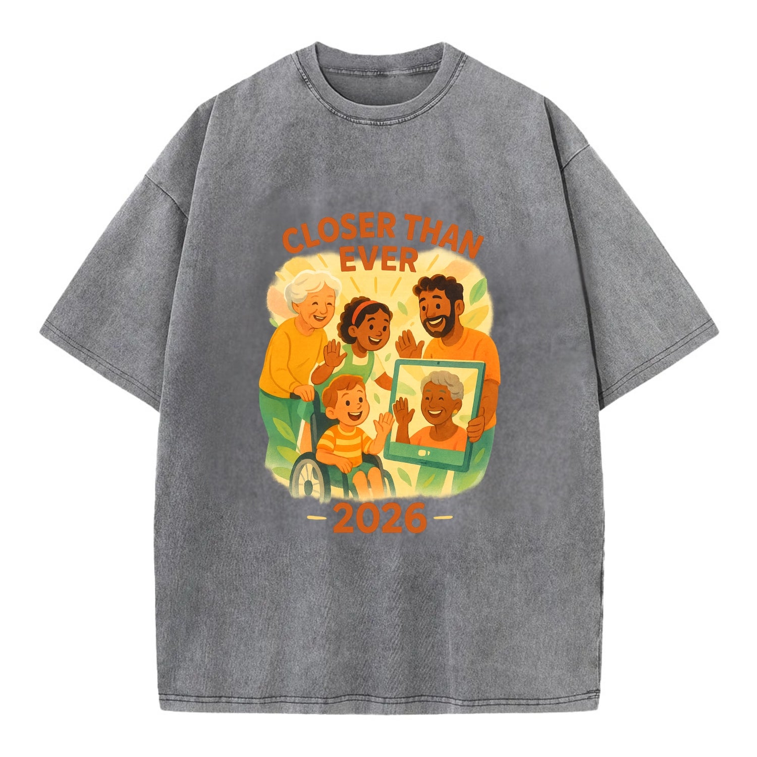 Technology bringing distant families together - "Closer Than Ever" - connection - Vintage T-shirt - Grey